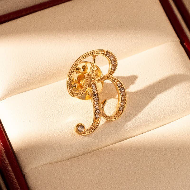 Gold Initial Letter 26 Alphabet Rhinestone Brooch - Image 3