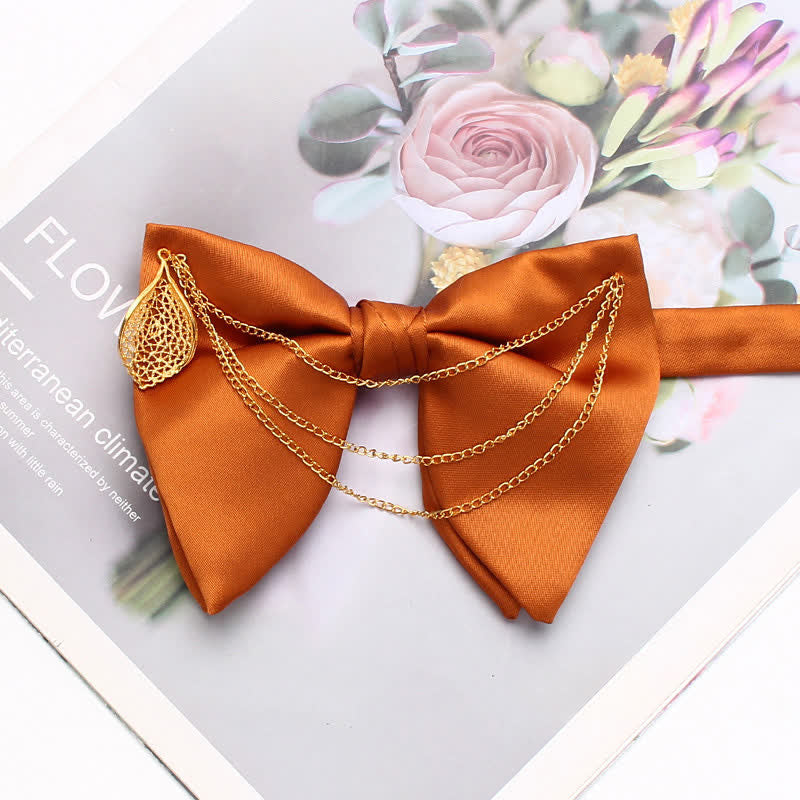 Gold Leaf Decor Oversized Pointed Bow Tie With Chain - Image 10