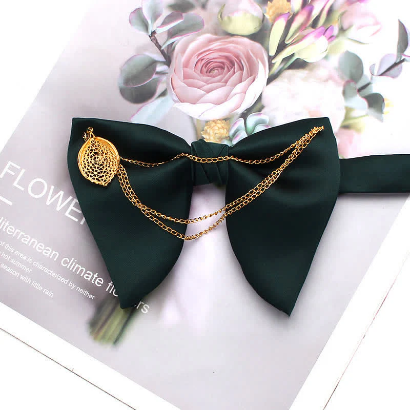 Gold Leaf Decor Oversized Pointed Bow Tie With Chain - Image 11