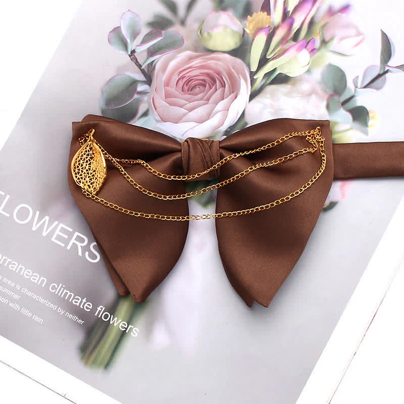 Gold Leaf Decor Oversized Pointed Bow Tie With Chain - Image 12