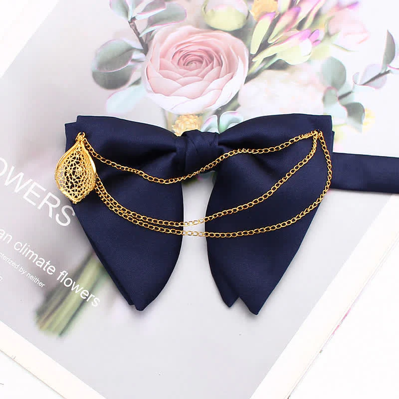 Gold Leaf Decor Oversized Pointed Bow Tie With Chain - Image 13