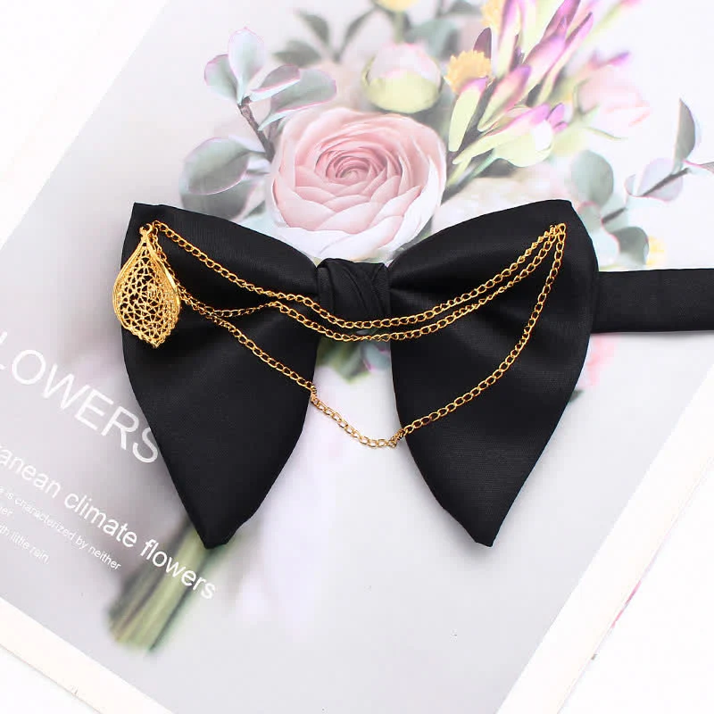 Gold Leaf Decor Oversized Pointed Bow Tie With Chain - Image 14
