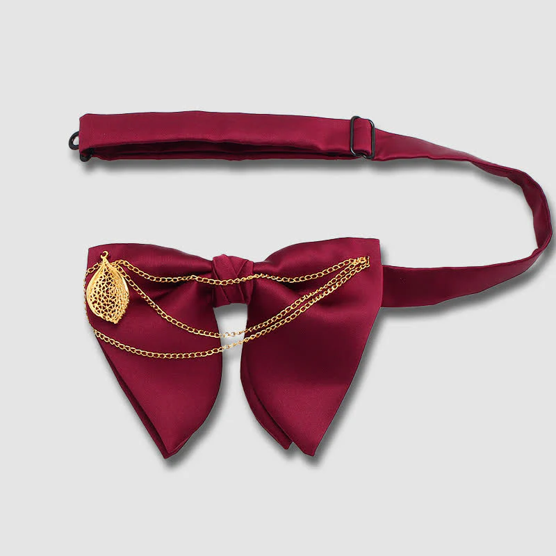 Gold Leaf Decor Oversized Pointed Bow Tie With Chain - Image 3