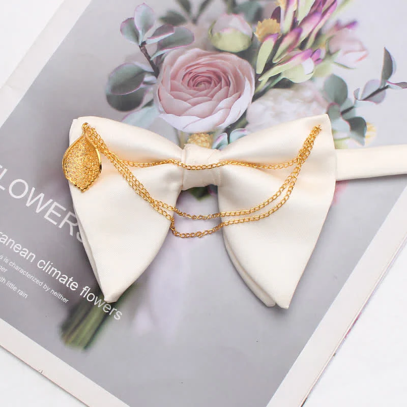 Gold Leaf Decor Oversized Pointed Bow Tie With Chain - Image 6
