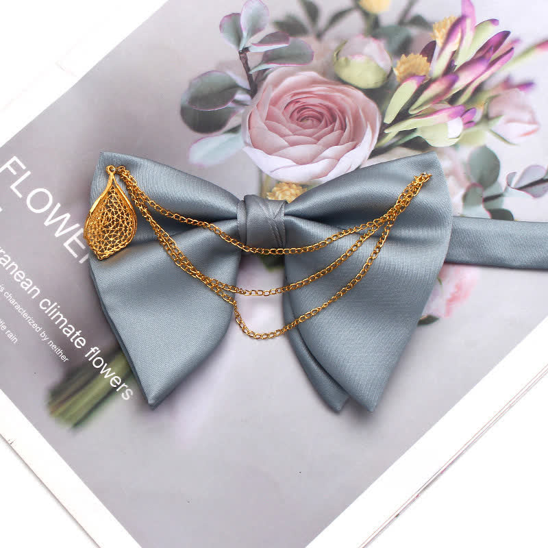Gold Leaf Decor Oversized Pointed Bow Tie With Chain - Image 8