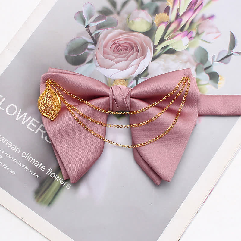 Gold Leaf Decor Oversized Pointed Bow Tie With Chain - Image 9