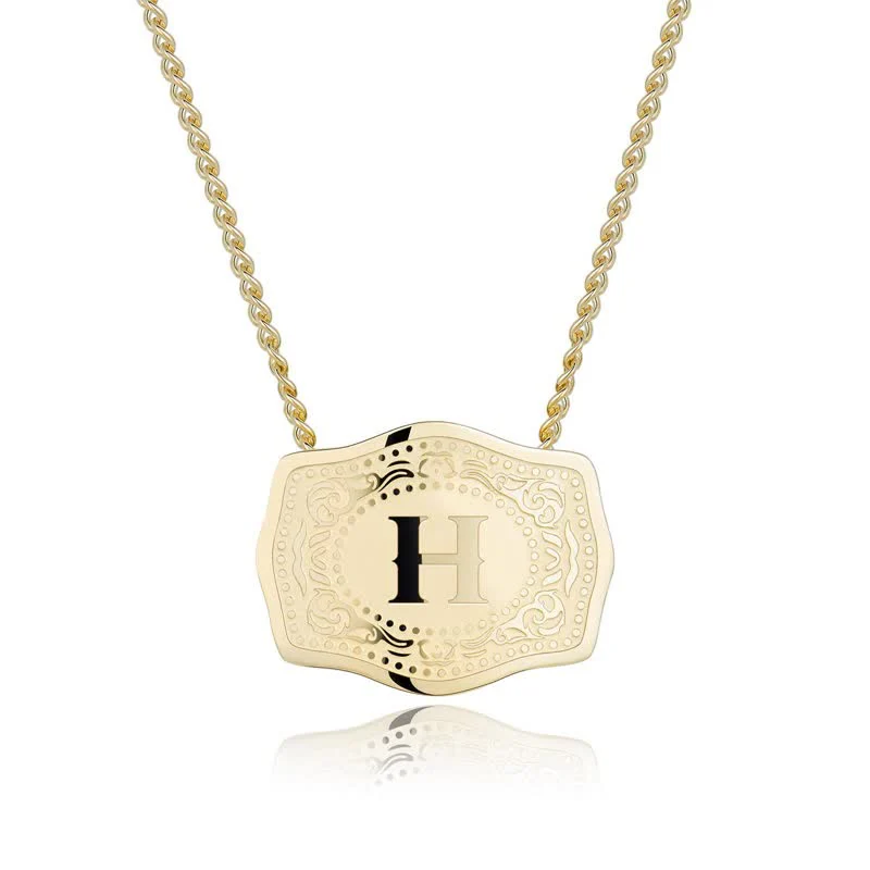 Gold Mini Embossed Initial Letter Necklace - Image 10