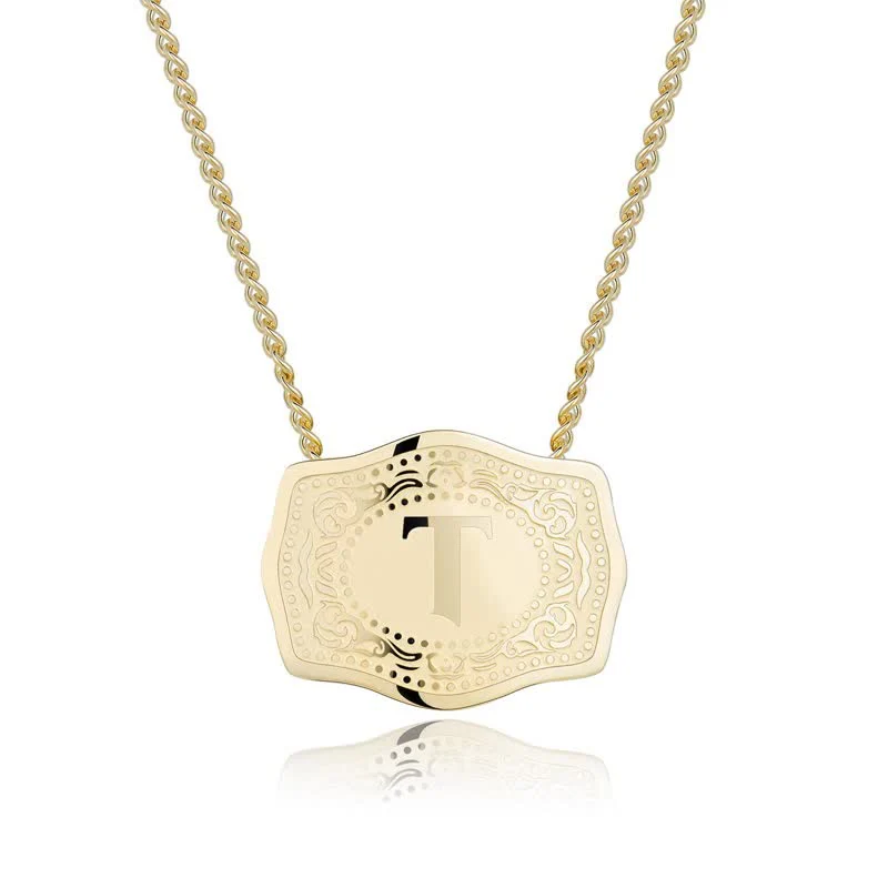 Gold Mini Embossed Initial Letter Necklace - Image 22