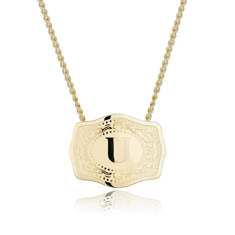 Gold Mini Embossed Initial Letter Necklace - Image 23