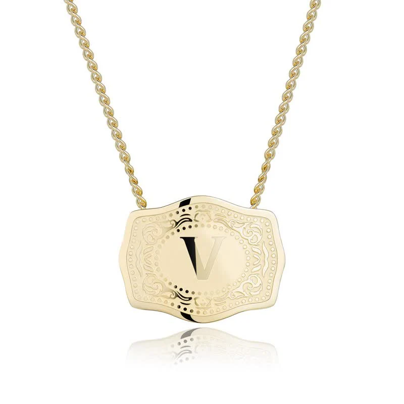 Gold Mini Embossed Initial Letter Necklace - Image 24