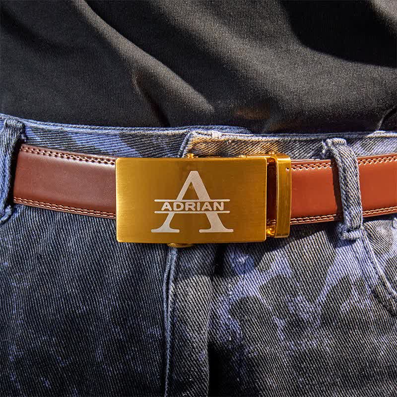 Gold Personalized Gift Idea Custom DIY Automatic Buckle Leather Belt - Image 8