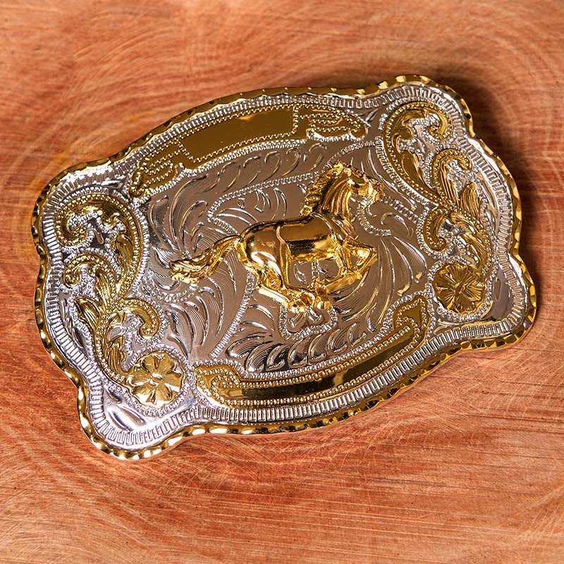 Gold Running Horse DIY Western Cowboy Buckle Leather Belt - Image 2