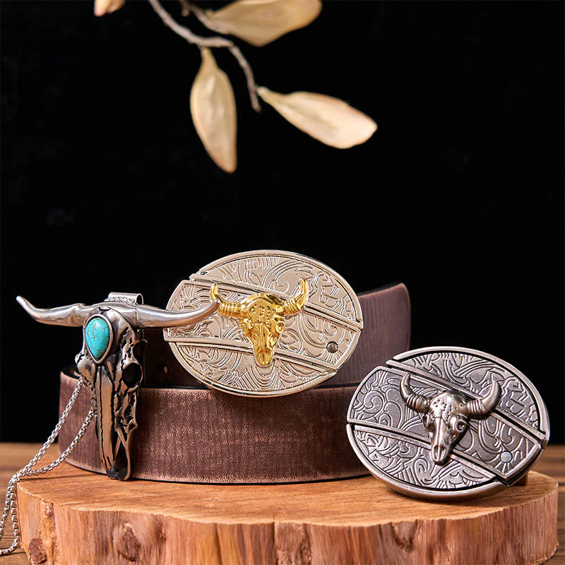 Gold Silver Bull DIY Knife Belt Buckle With Turquoise Longhorn Pendant Bundle Set - Image 5
