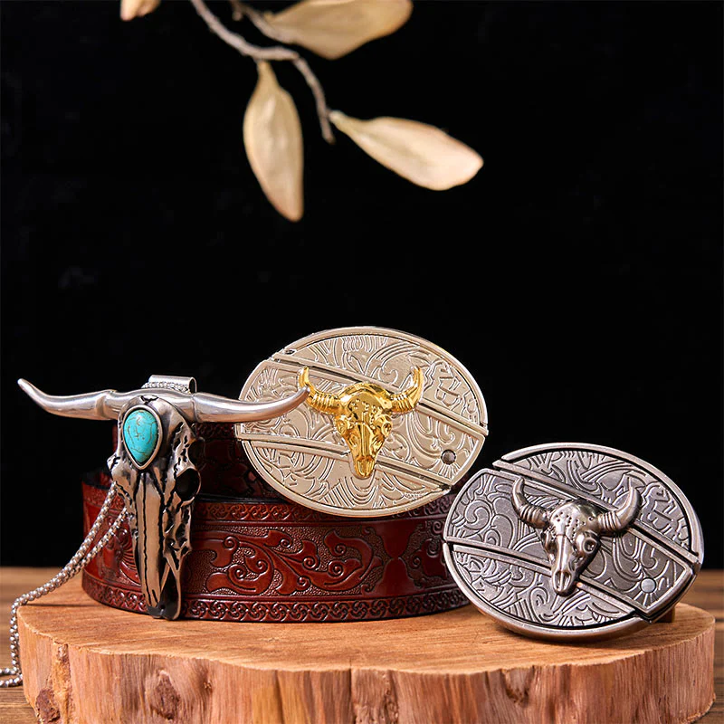 Gold Silver Bull DIY Knife Belt Buckle With Turquoise Longhorn Pendant Bundle Set - Image 6