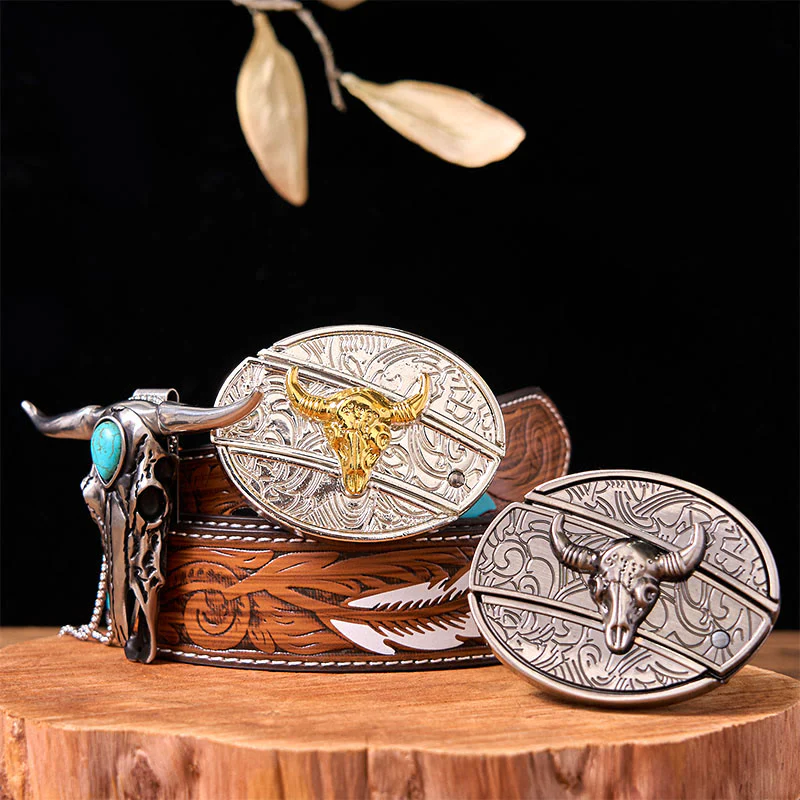 Gold Silver Bull DIY Knife Belt Buckle With Turquoise Longhorn Pendant Bundle Set - Image 7