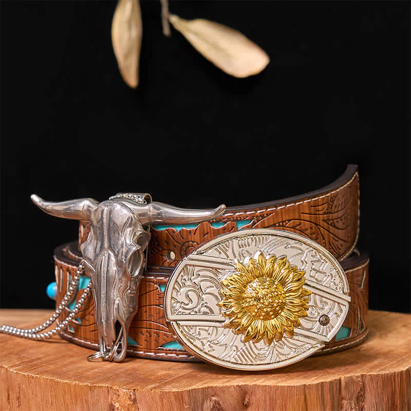 Gold & Silver DIY Hidden Knife Belt Buckle Longhorn Bull Pendant Bundle Set - Image 13