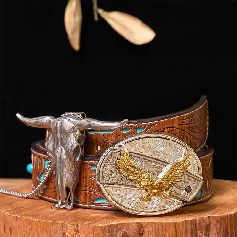 Gold & Silver DIY Hidden Knife Belt Buckle Longhorn Bull Pendant Bundle Set - Image 31