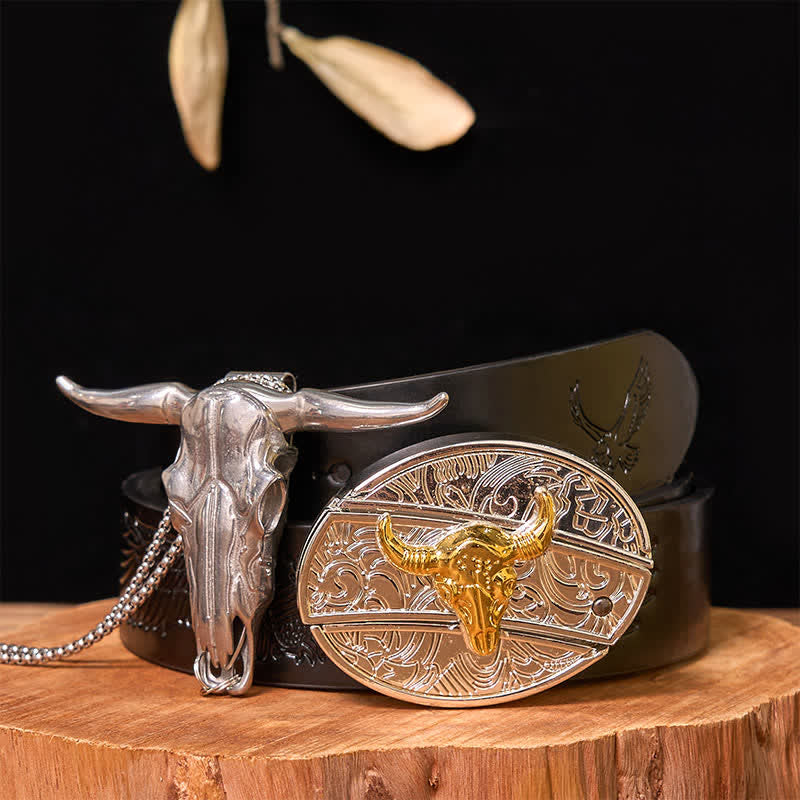 Gold & Silver DIY Hidden Knife Belt Buckle Longhorn Bull Pendant Bundle Set - Image 6