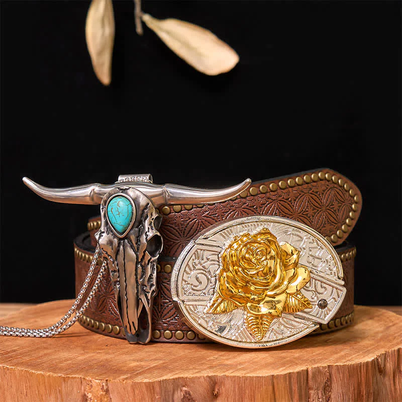 Gold & Silver DIY Hidden Knife Belt Buckle Turquoise Longhorn Pendant Bundle Set - Image 26