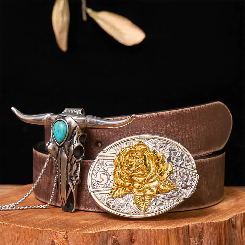 Gold & Silver DIY Hidden Knife Belt Buckle Turquoise Longhorn Pendant Bundle Set - Image 27