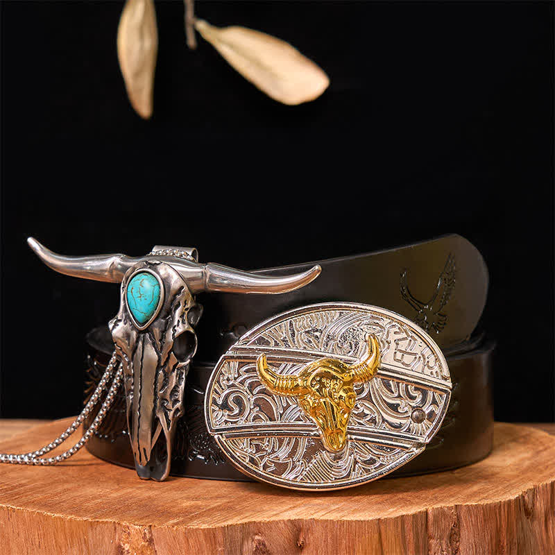 Gold & Silver DIY Hidden Knife Belt Buckle Turquoise Longhorn Pendant Bundle Set - Image 7