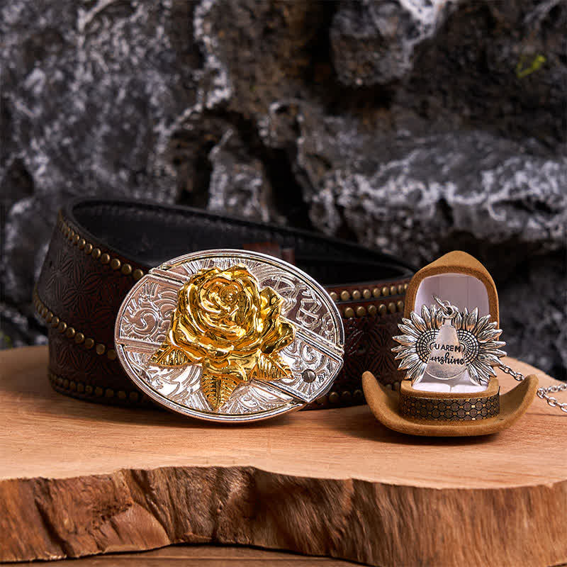 Gold & Silver DIY Rose Hidden Knife Belt Buckle Sunflower Necklace Bundle Set - Image 20