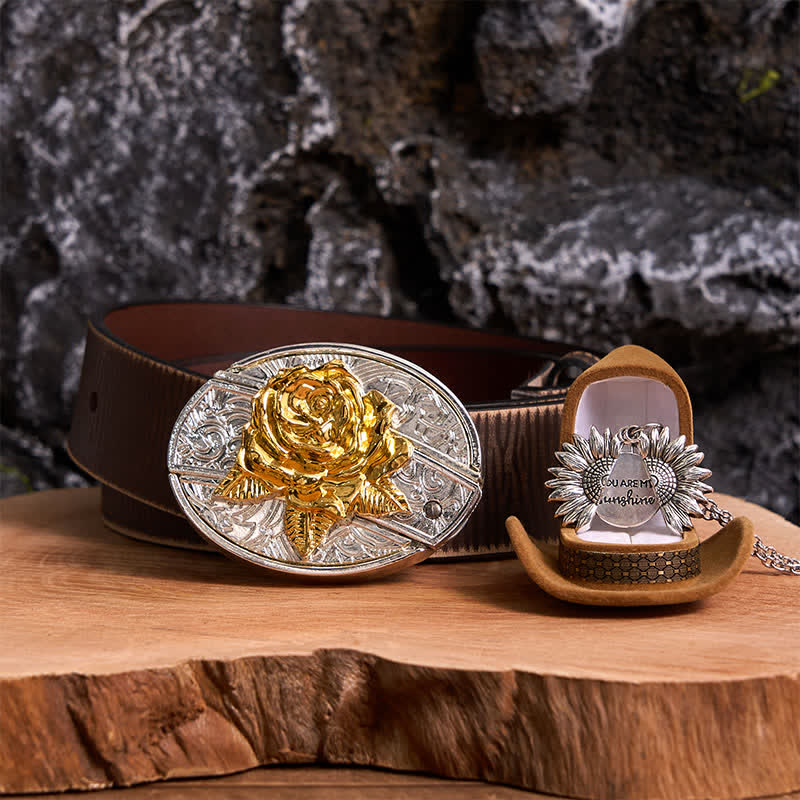 Gold & Silver DIY Rose Hidden Knife Belt Buckle Sunflower Necklace Bundle Set - Image 21