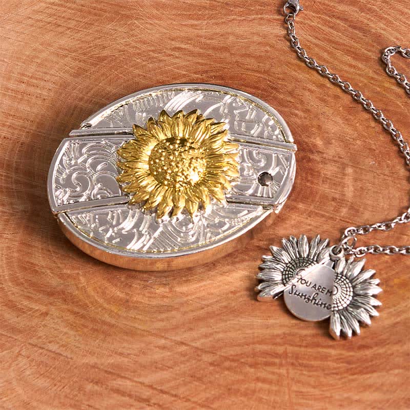 Gold & Silver DIY Sunflower Theme Hidden Knife Belt Buckle Necklace Bundle Set - Image 13