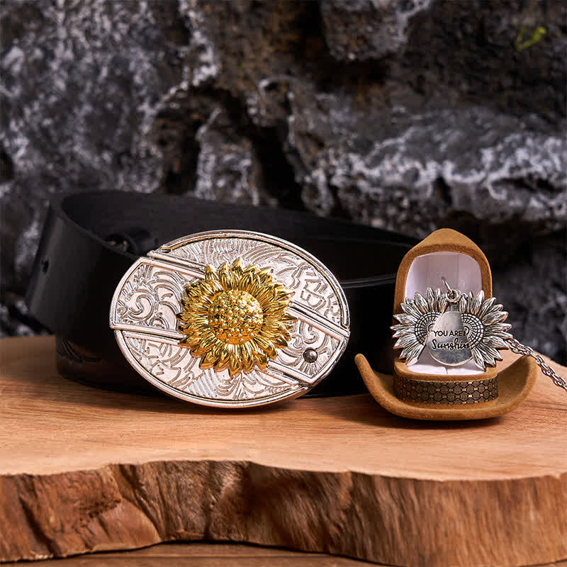Gold & Silver DIY Sunflower Theme Hidden Knife Belt Buckle Necklace Bundle Set - Image 19