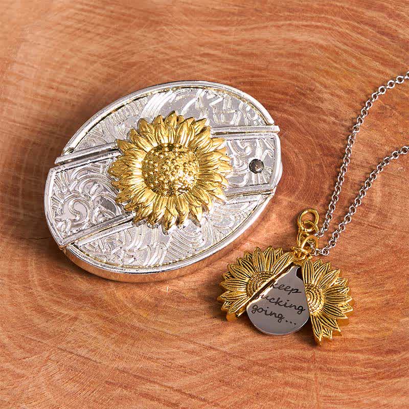 Gold & Silver DIY Sunflower Theme Hidden Knife Belt Buckle Necklace Bundle Set - Image 2