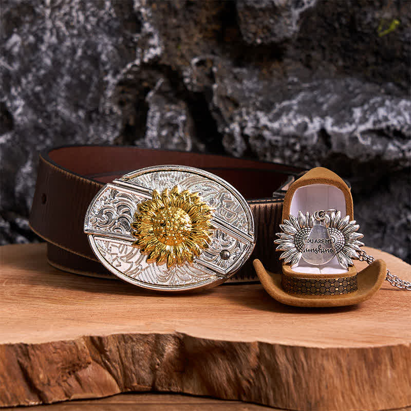 Gold & Silver DIY Sunflower Theme Hidden Knife Belt Buckle Necklace Bundle Set - Image 22