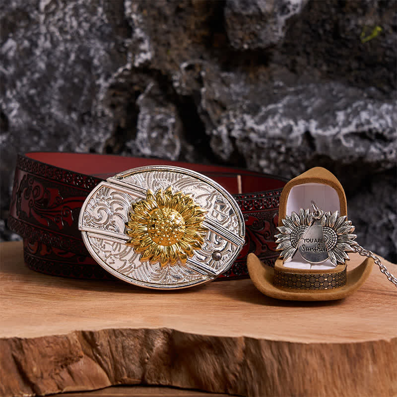 Gold & Silver DIY Sunflower Theme Hidden Knife Belt Buckle Necklace Bundle Set - Image 23