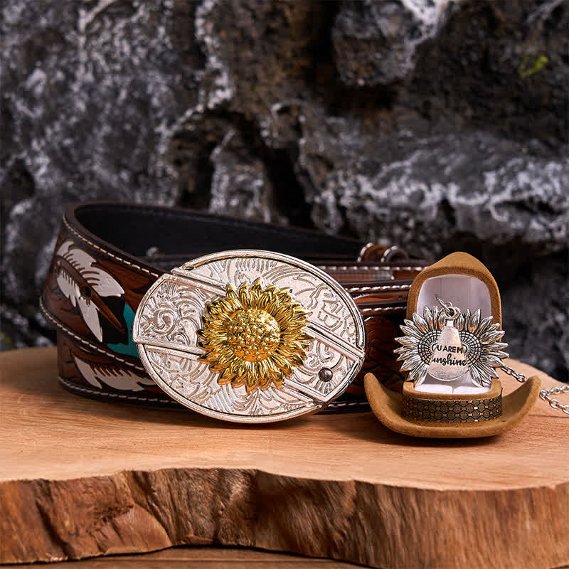 Gold & Silver DIY Sunflower Theme Hidden Knife Belt Buckle Necklace Bundle Set - Image 24