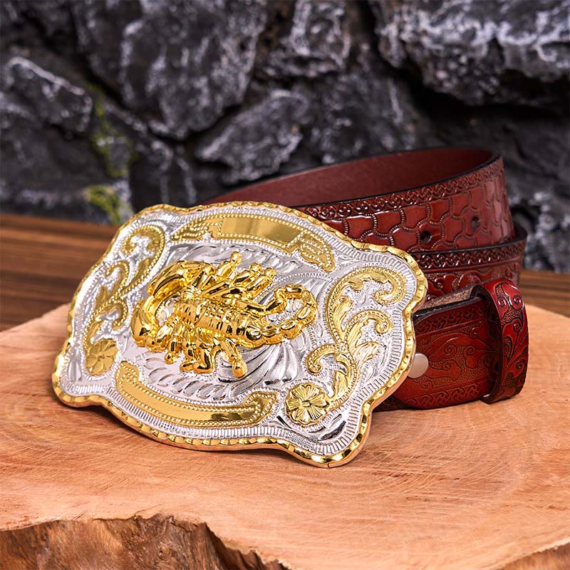 Gold Silver Floral Scorpion DIY Buckle Leather Belt - Image 10