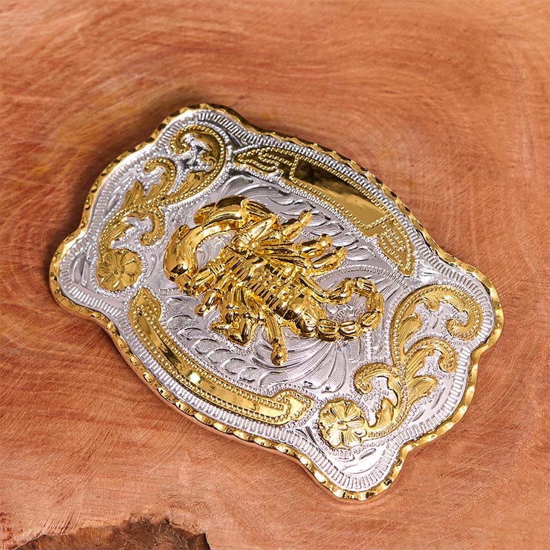 Gold Silver Floral Scorpion DIY Buckle Leather Belt - Image 2