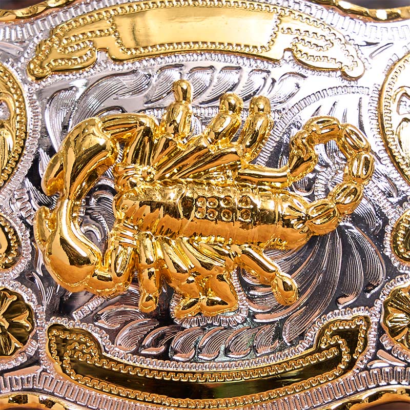 Gold Silver Floral Scorpion DIY Buckle Leather Belt - Image 4