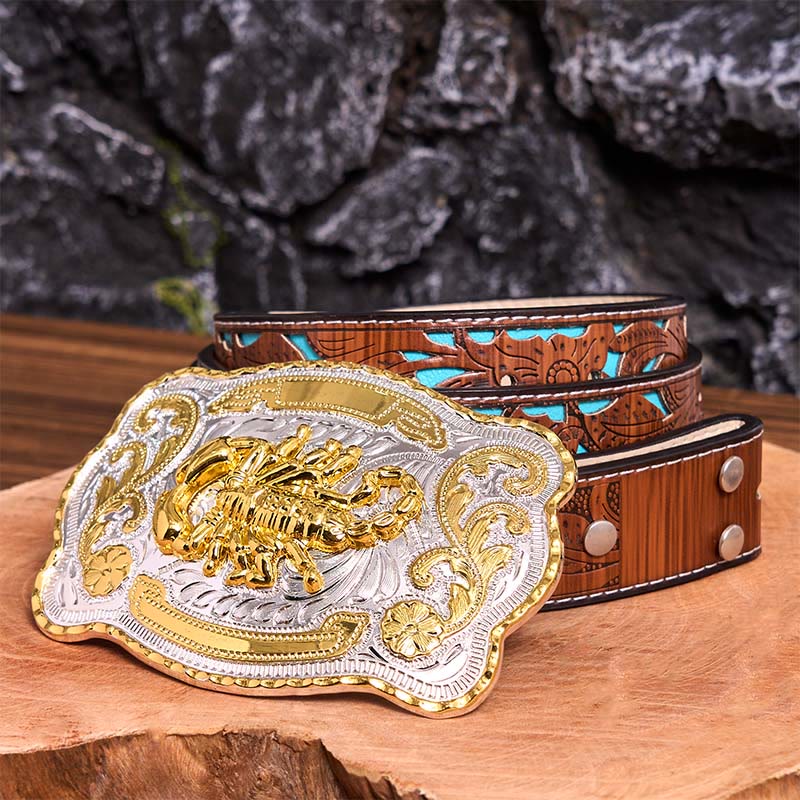 Gold Silver Floral Scorpion DIY Buckle Leather Belt - Image 7
