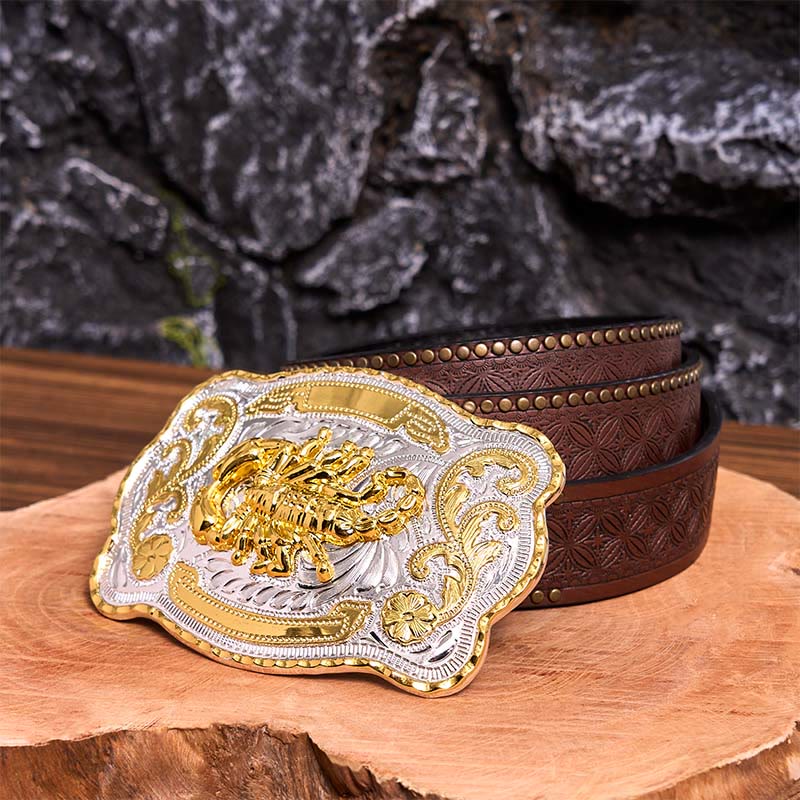 Gold Silver Floral Scorpion DIY Buckle Leather Belt - Image 8