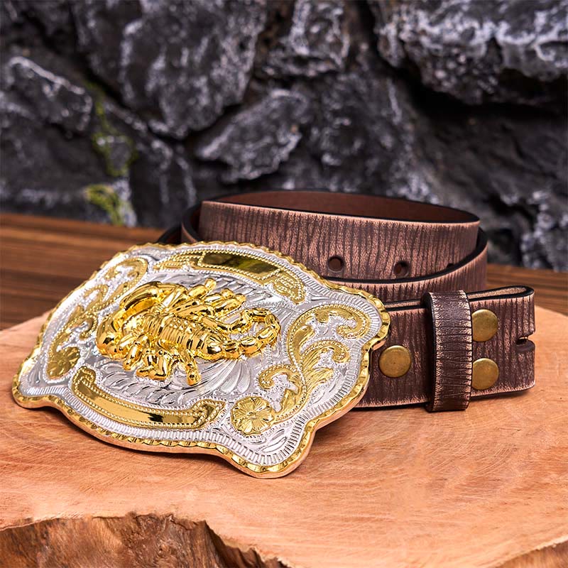 Gold Silver Floral Scorpion DIY Buckle Leather Belt - Image 9
