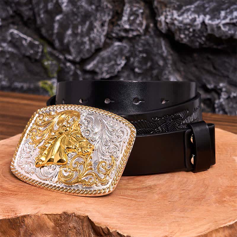 Gold & Silver Horse Head DIY Large Buckle Leather Belt - Image 6
