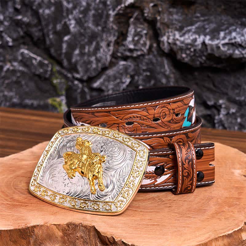 Gold & Silver Horseback Riding DIY Large Buckle Leather Belt - Image 11
