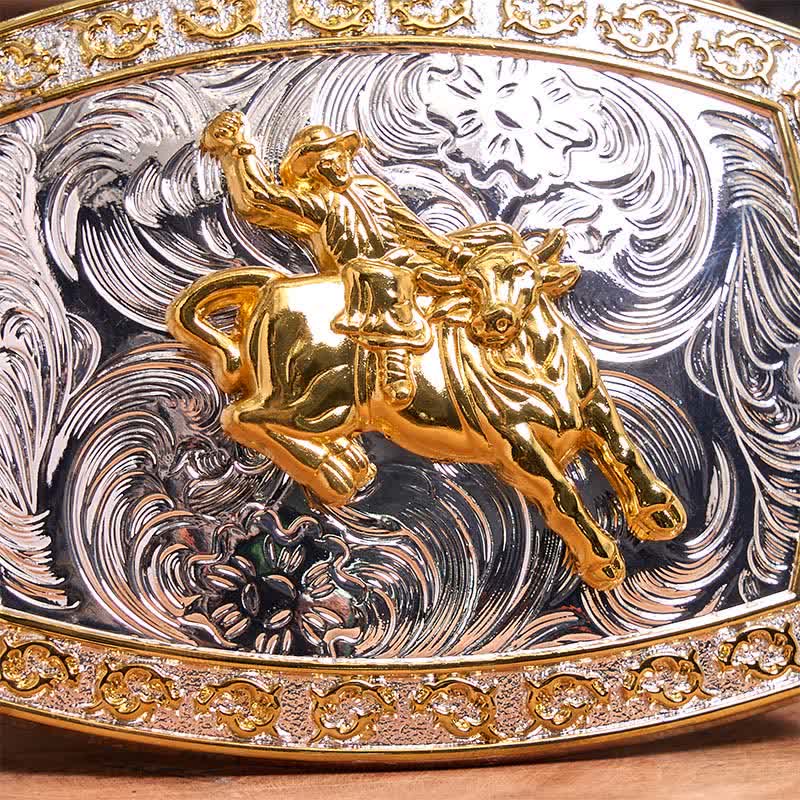 Gold & Silver Horseback Riding DIY Large Buckle Leather Belt - Image 4