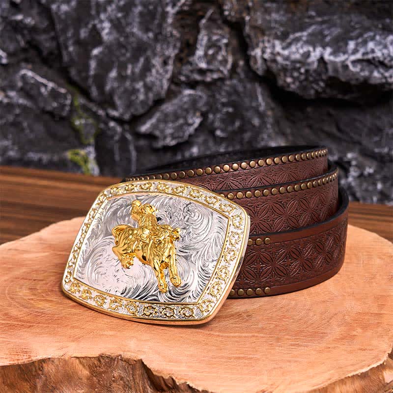 Gold & Silver Horseback Riding DIY Large Buckle Leather Belt - Image 8