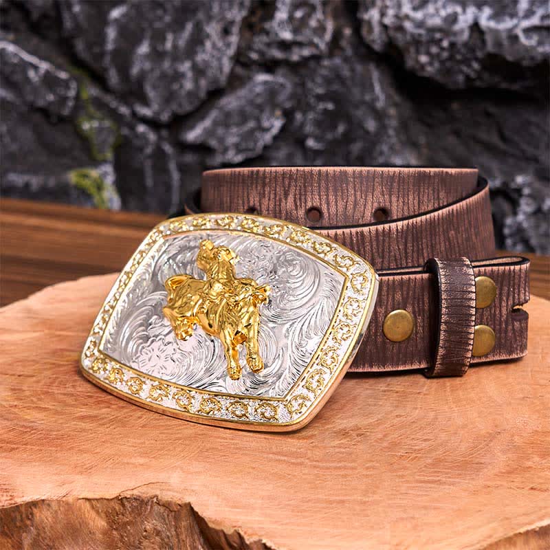 Gold & Silver Horseback Riding DIY Large Buckle Leather Belt - Image 9