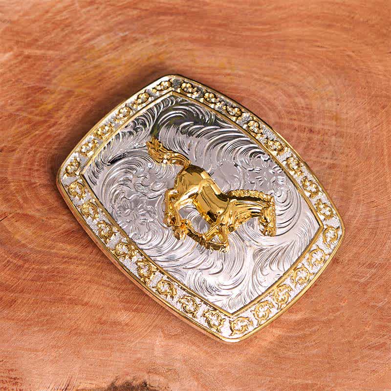 Gold & Silver Running Horse DIY Large Buckle Leather Belt - Image 2