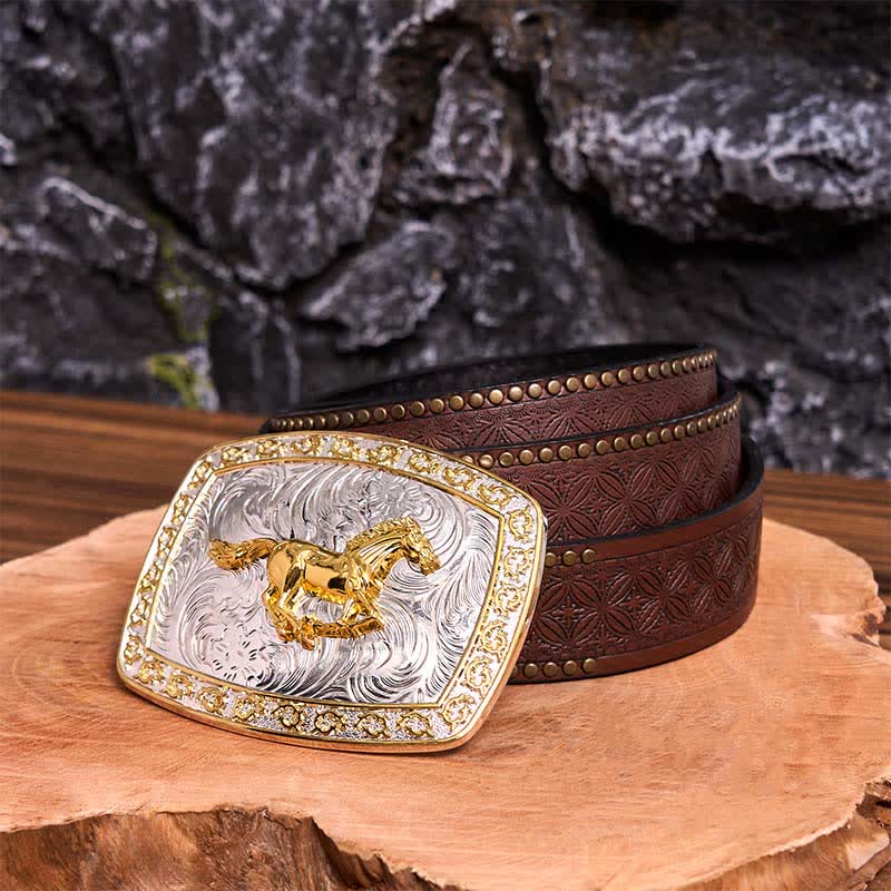 Gold & Silver Running Horse DIY Large Buckle Leather Belt - Image 8
