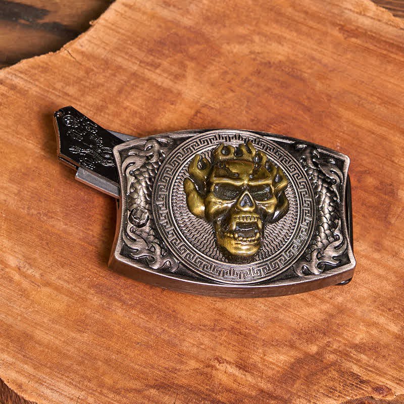 Gold Skull DIY Hidden Knife Belt Buckle Bull Pendant Skull Head Necklace Bundle Set - Image 5
