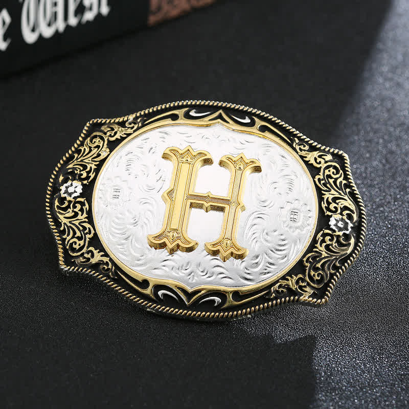 Golden Black DIY Retro Initial Letter Buckle Leather Belt - Image 10