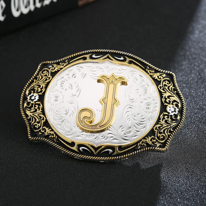 Golden Black DIY Retro Initial Letter Buckle Leather Belt - Image 12