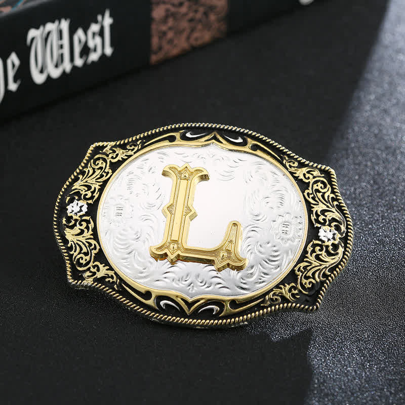 Golden Black DIY Retro Initial Letter Buckle Leather Belt - Image 14